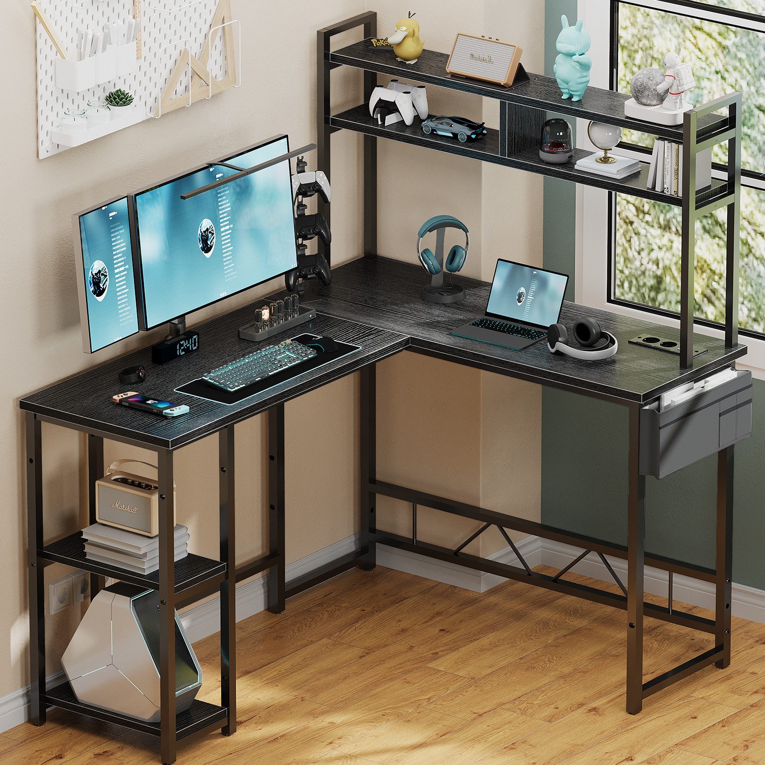 Furnicopia Eckschreibtisch 140 * 120cm Schreibtisch mit LED und USB L-förmi günstig online kaufen