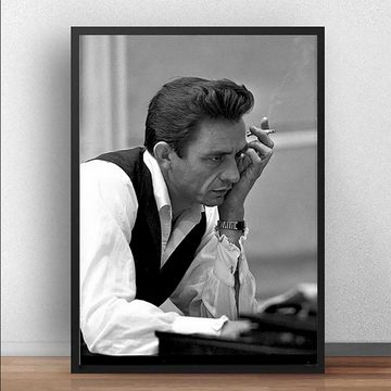 TPFLiving Kunstdruck (OHNE RAHMEN) Poster - Leinwand - Wandbild, Johnny Cash - Kunstdrucke des Country-Sängers und Songschreiber (Leinwand Wohnzimmer, Leinwand Bilder, Kunstdruck), Farben: Schwarz-weiß - Größe 13x18cm