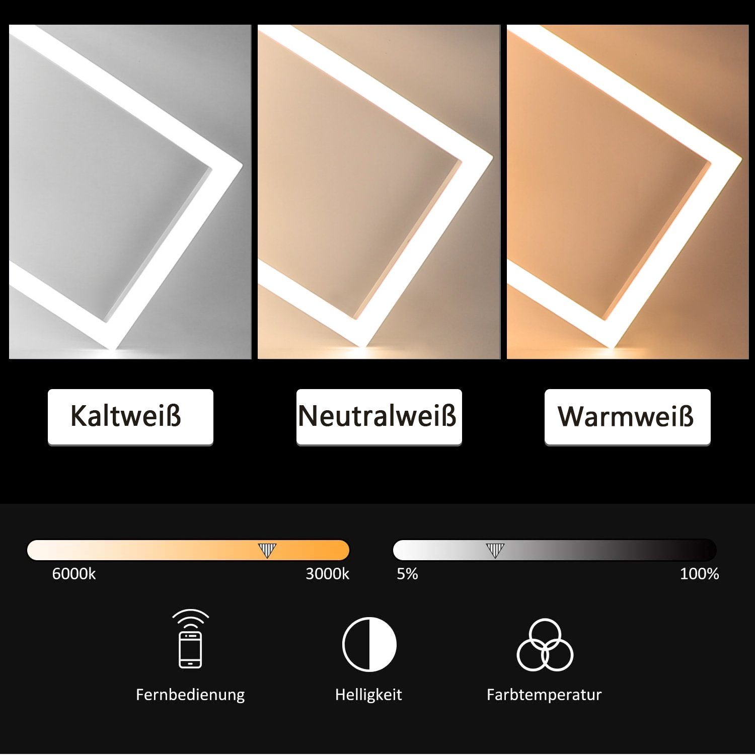 Nettlife LED Deckenleuchte Schwarz Dimmbar Wohnzimmer günstig online kaufen