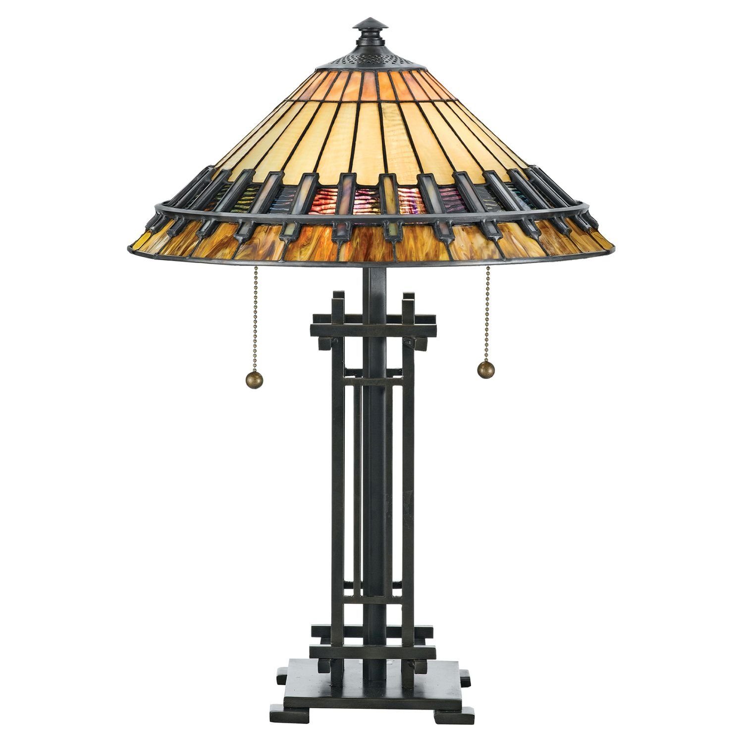 Licht-Erlebnisse Nachttischlampe ETERNO 3, ohne Leuchtmittel, Nachttischleuchte E27 57,2 cm Gelb Bronze Glas Metall Tiffany Stil