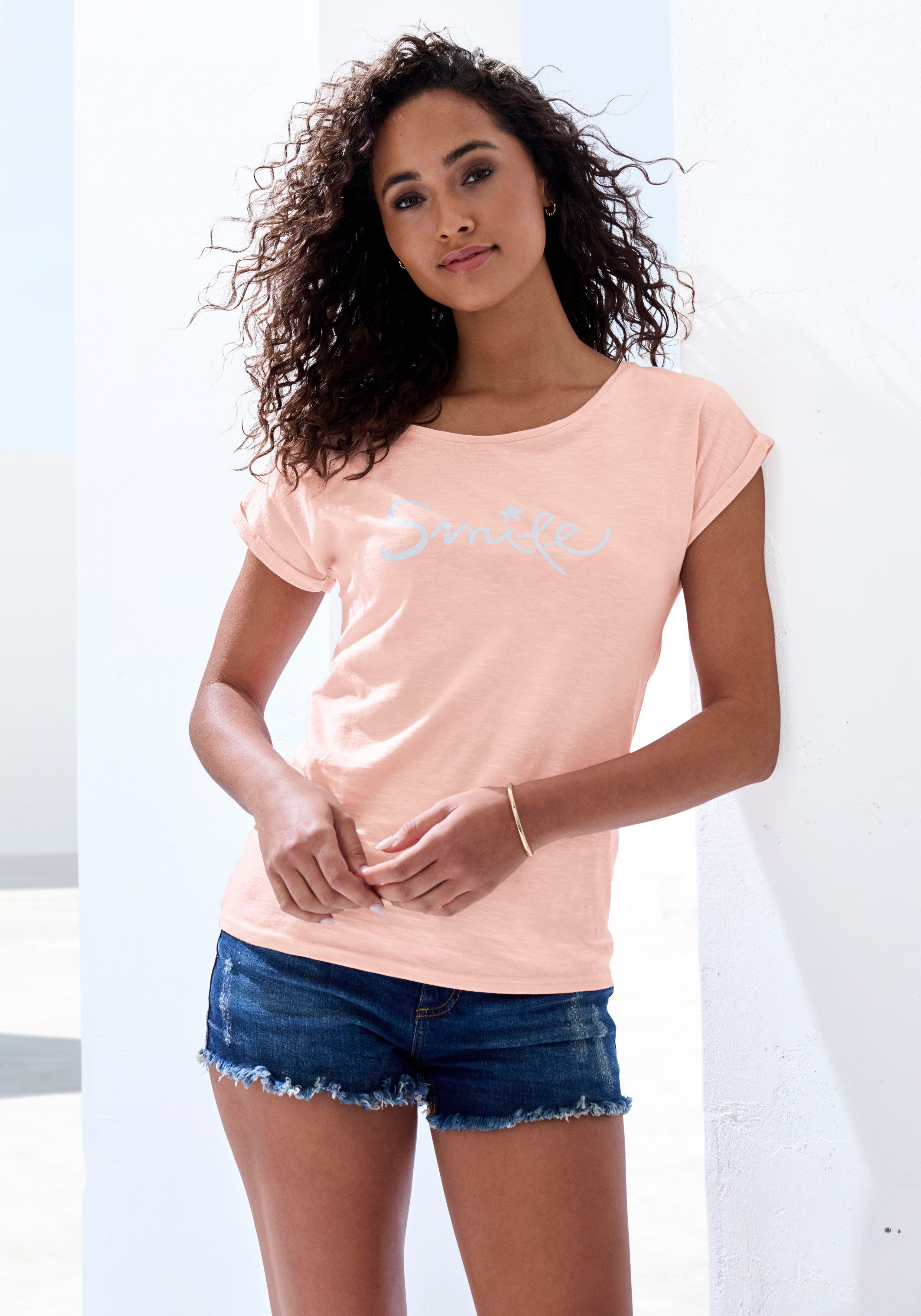 Beachtime T-Shirt mit Frontdruck "Smile" aus weicher Baumwoll-Qualität