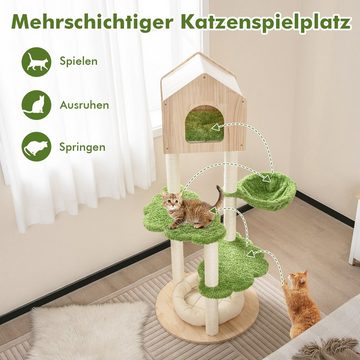 COSTWAY Kratzbaum, mit Katzenhaus, 139cm Sisal