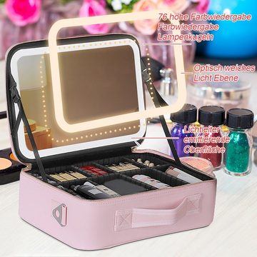TWSOUL Kosmetiktasche Kosmetiktasche mit großem Fassungsvermögen, Spiegel und Licht, , 4k-Spiegel mit einstellbarer Helligkeit