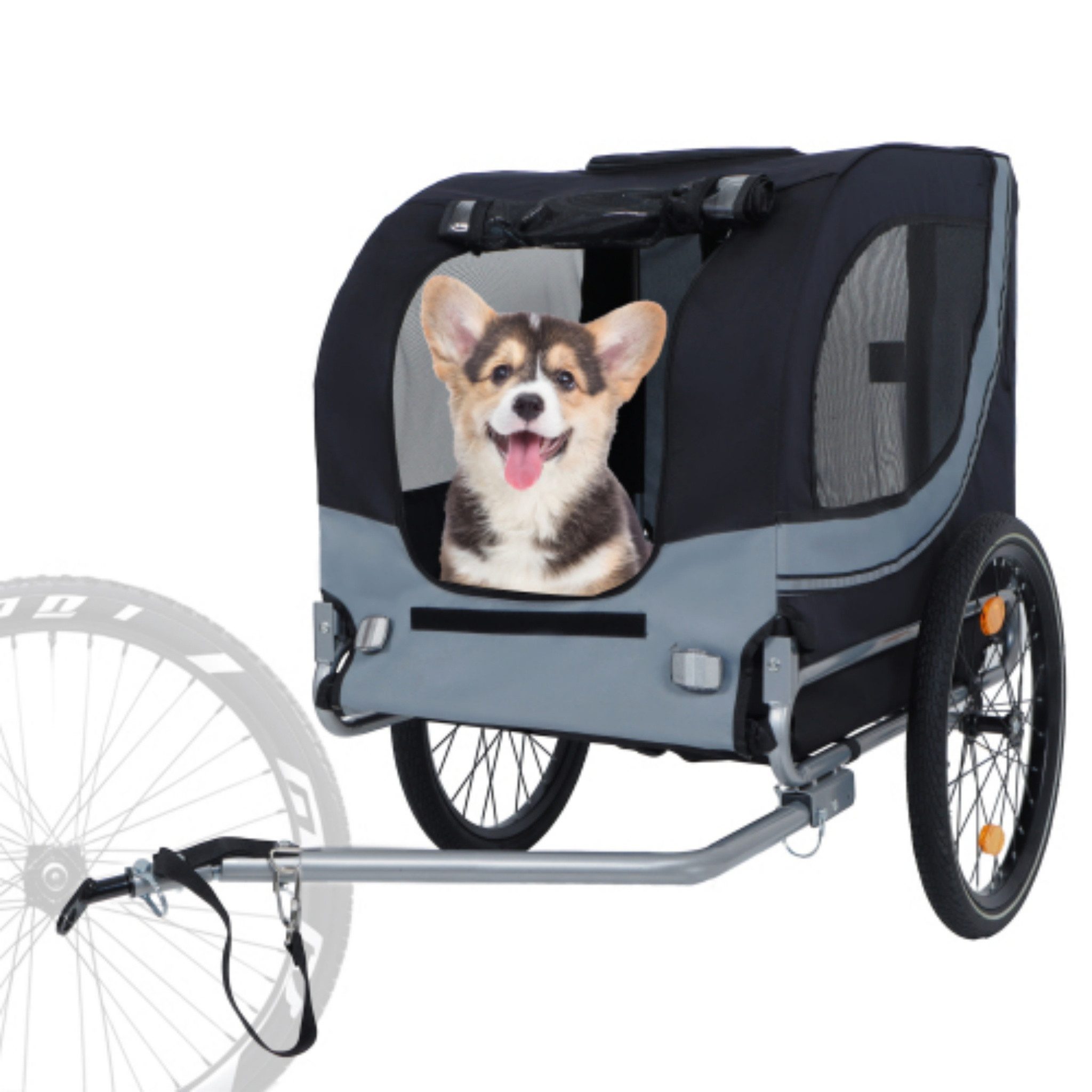 Blossom Fahrradhundeanhänger Hundeanhänger faltbar bis 40 kg mit Federung Sicherheitskupplung, Fahrradanhänger, Fliegengitter Regenschutz, für Hunde geländetauglich