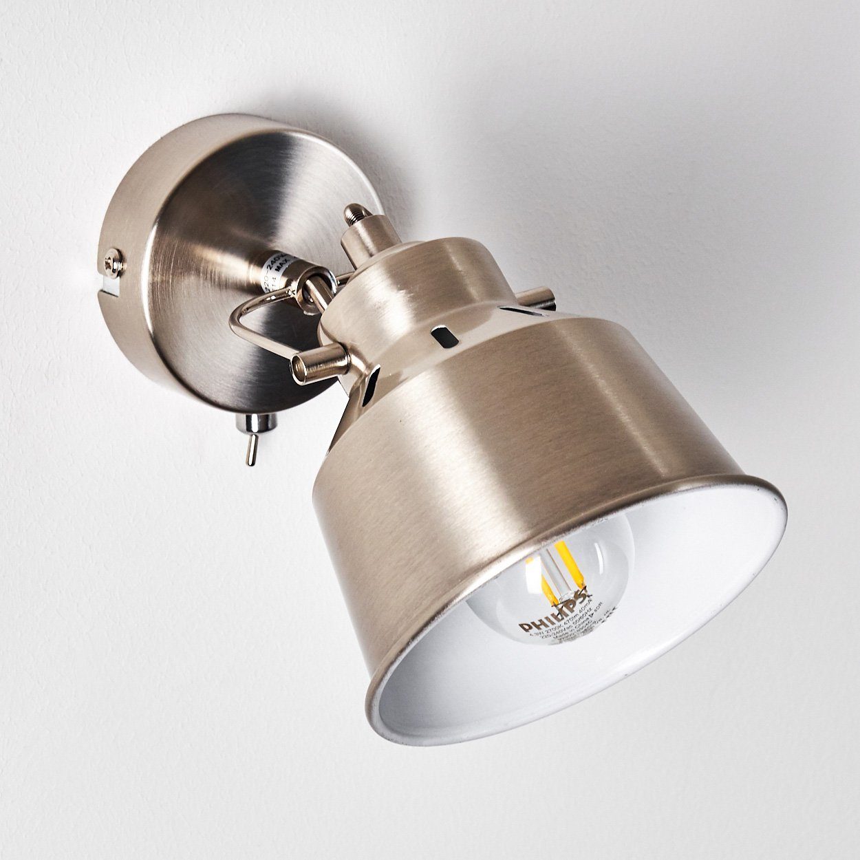 hofstein Wandleuchte »Rimini« verstellbare Wandlampe aus Metall in Stahl gebürstet/Weiß, ohne Leuchtmittel, 1xE14, Wandspot im Retro/Vintage Design. € 24,99
