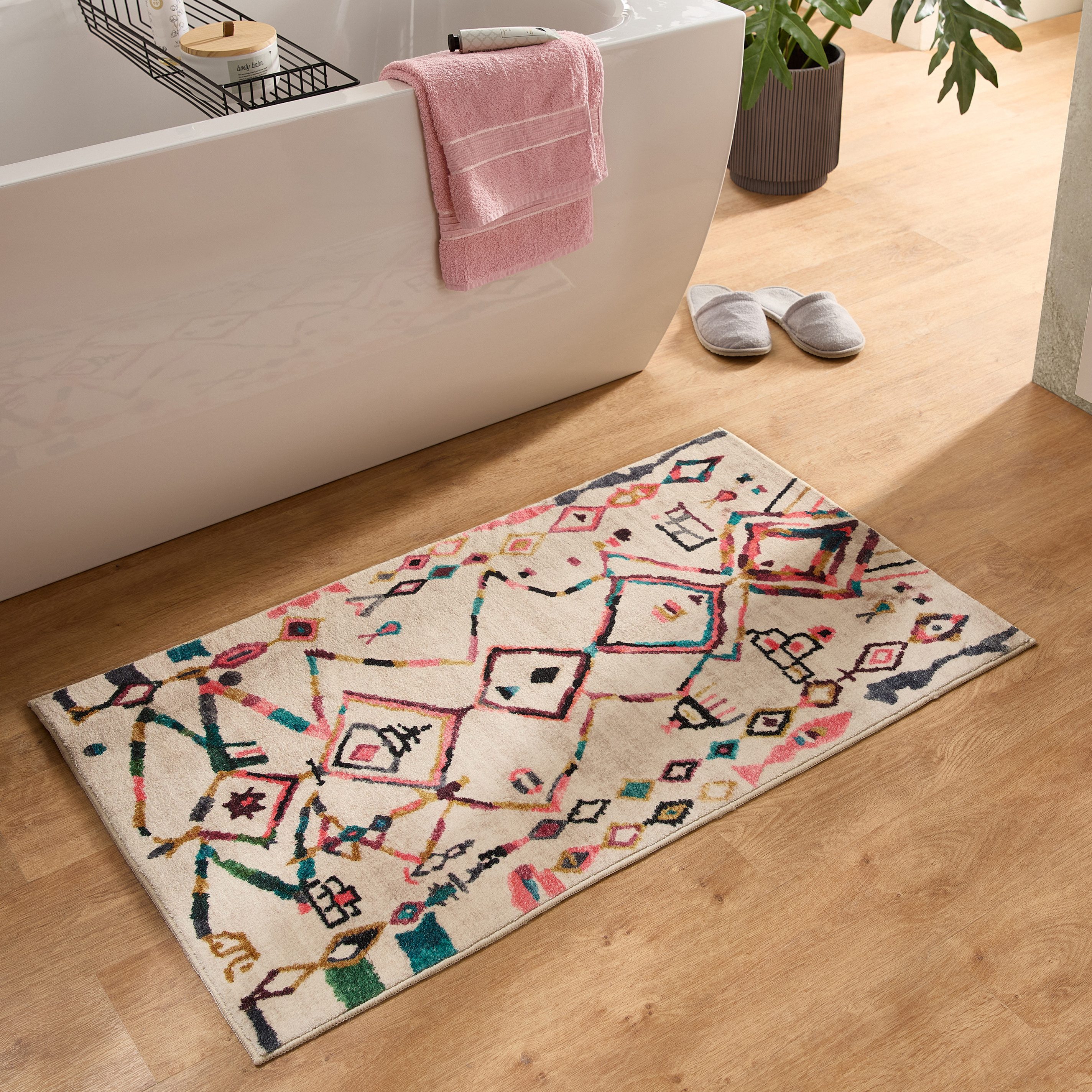 Gino Falcone Badematte Ariella GF-146, Höhe 7 mm, rutschhemmend beschichtet, fußbodenheizungsgeeignet, Polyester, rechteckig, Badteppich, bedruckt, modernes Design, Rauten, weich & kuschelig