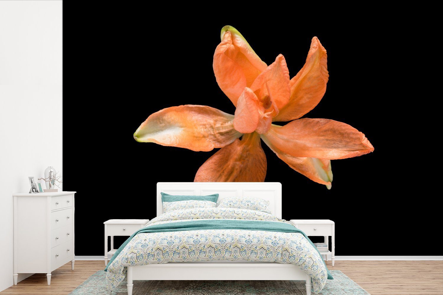 MuchoWow Fototapete Blumen - Orange - Lilie, Matt, bedruckt, (6 St), Wallpaper für Wohnzimmer, Schlafzimmer, Kinderzimmer, Vinyl Tapete