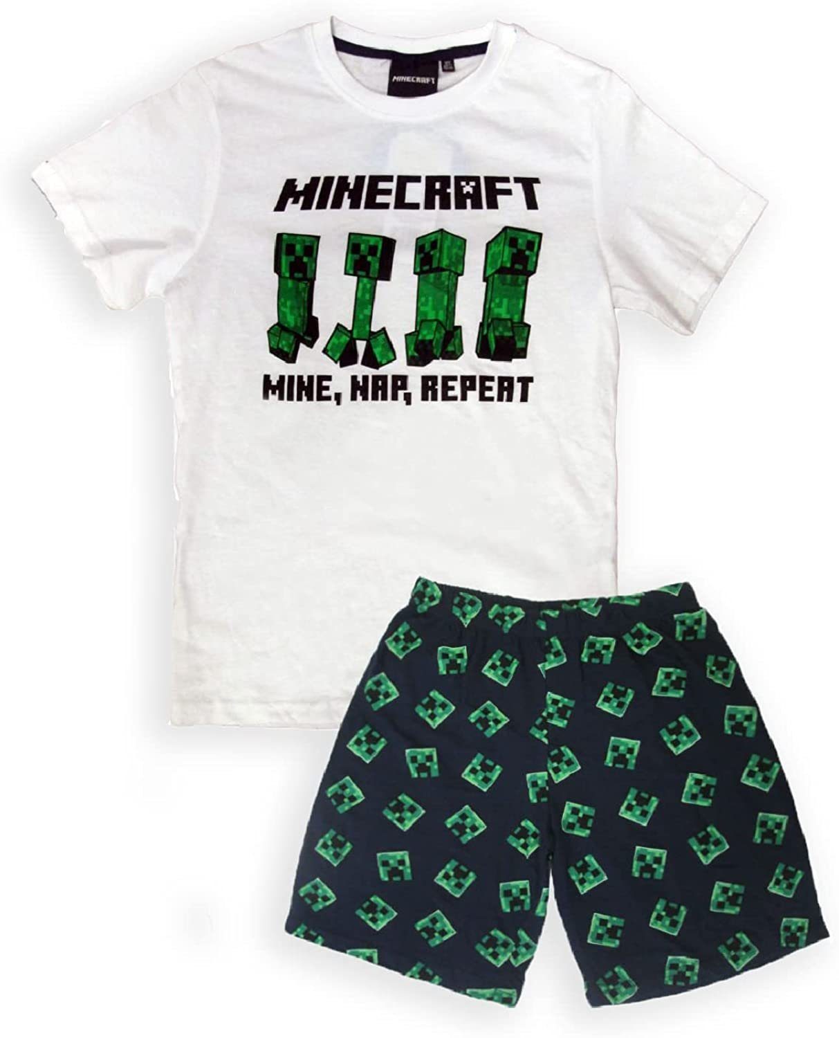 Shorty Jungen Schlafanzug kurzer Minecraft Pyjama Pyjama MINECRAFT Weiss Mädchen +