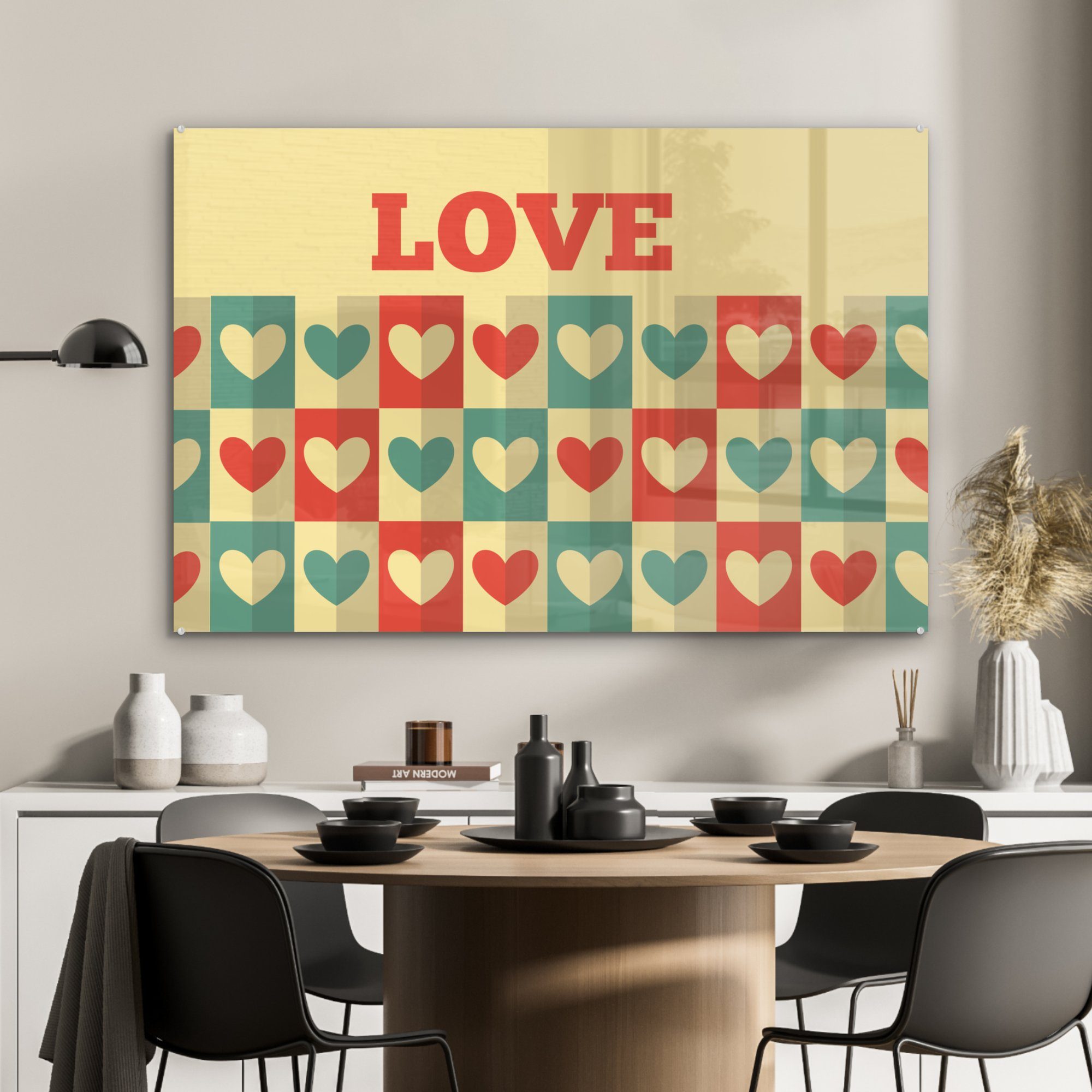 MuchoWow Acrylglasbild Illustration zum Liebe Wohnzimmer Acrylglasbilder mit Valentinstag Schlafzimmer & Herzen, (1 St), und