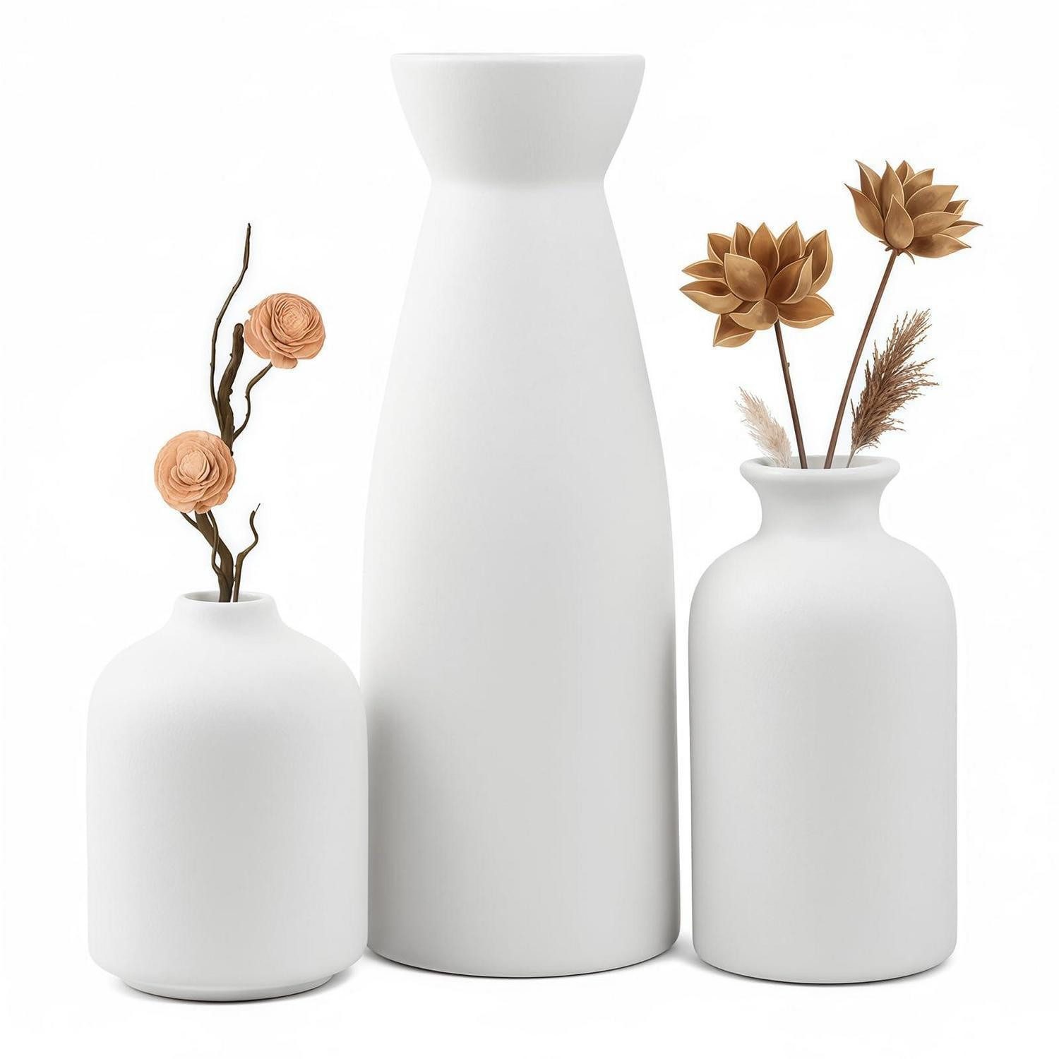 LuxusKollektion Dekovase Keramik Vasen 3er Set Weiss Deko Matte (3 St)