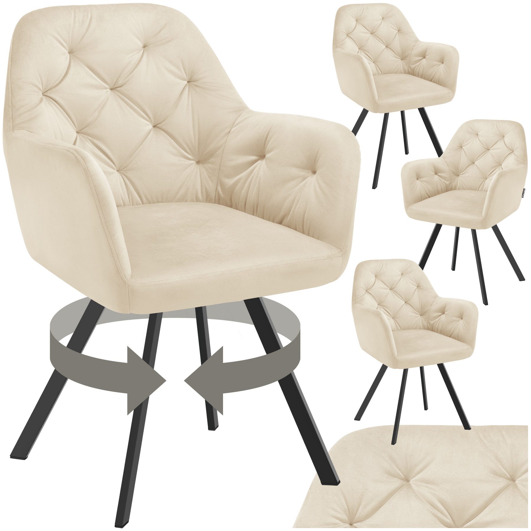 tectake Esszimmerstuhl Drehbarer Samt-Armlehnstuhl Lucia, gepolstert (Set, günstig online kaufen