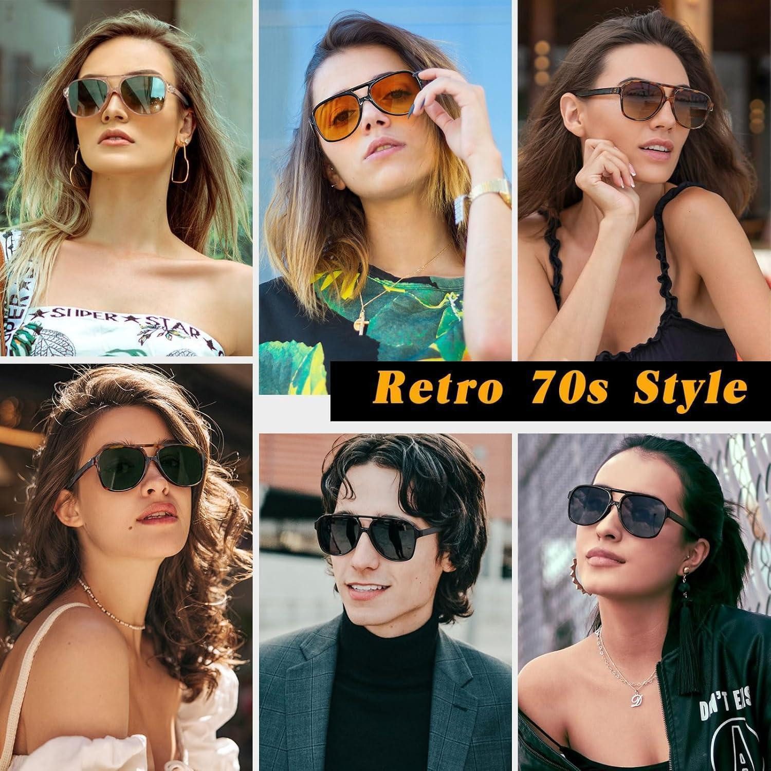 LuxusKollektion Pilotenbrille Pilotenbrille Retro Damen Herren 70s 1 Schwarz Rahmen Gelb Linse