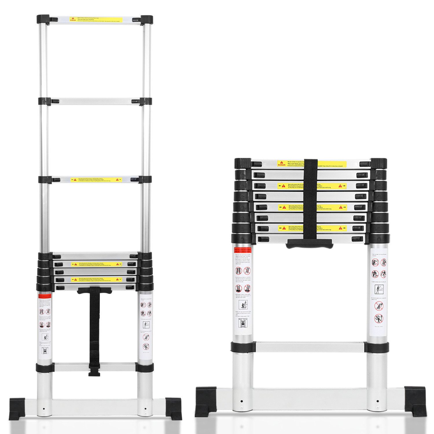 Clanmacy Teleskopleiter Aluminium Teleskopleiter 2,6M, Leiter Ausziehbar mit Stabilisator, Kla (Teleskopleiter,Anlegeleiter,Klappleiter,Schiebeleiter, Hochleistungs-Teleskopleiter, Hochwertiges Aluminiummaterial), Mühelose Portabilität Unabhängige Verrieg