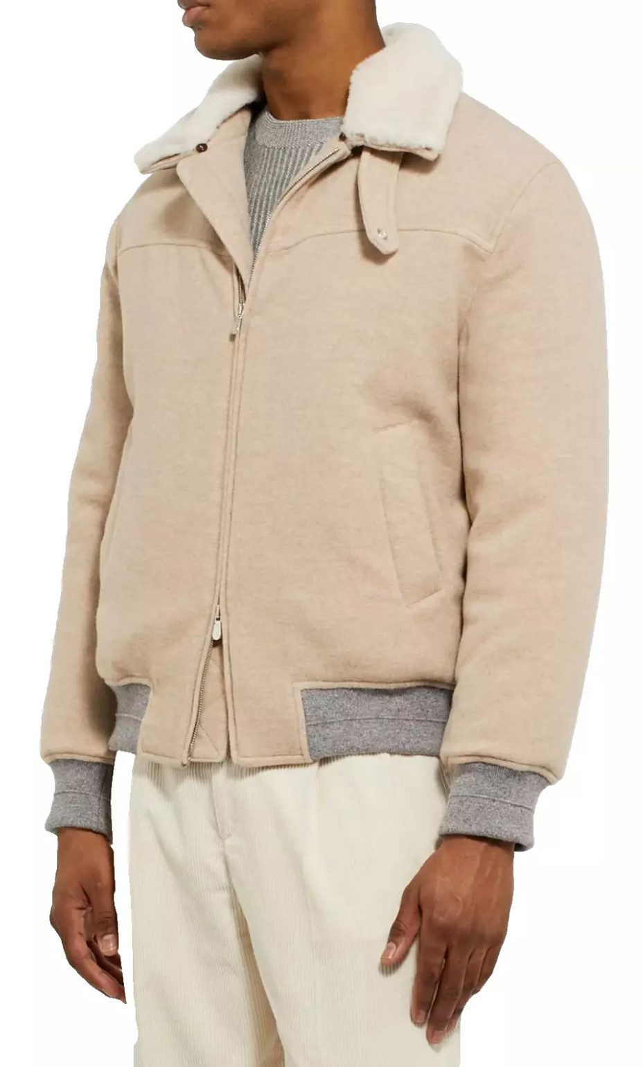 BRUNELLO CUCINELLI Bomberjacke Blouson Shearling-getrimmte Kaschmir Jacke 52/XL Weichem mongolischen Kaschmir und abnehmbaren Lammfellkragen