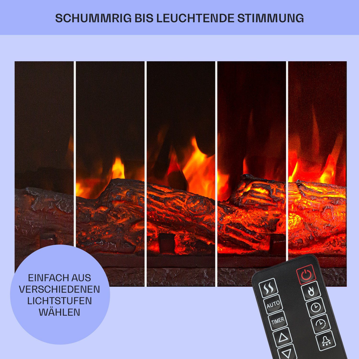 Fire, Heizfunktion Studio Light Elektrokamin & elektrischer Kamin Heizlüfter Klarstein Kaminofen elektrischer mit