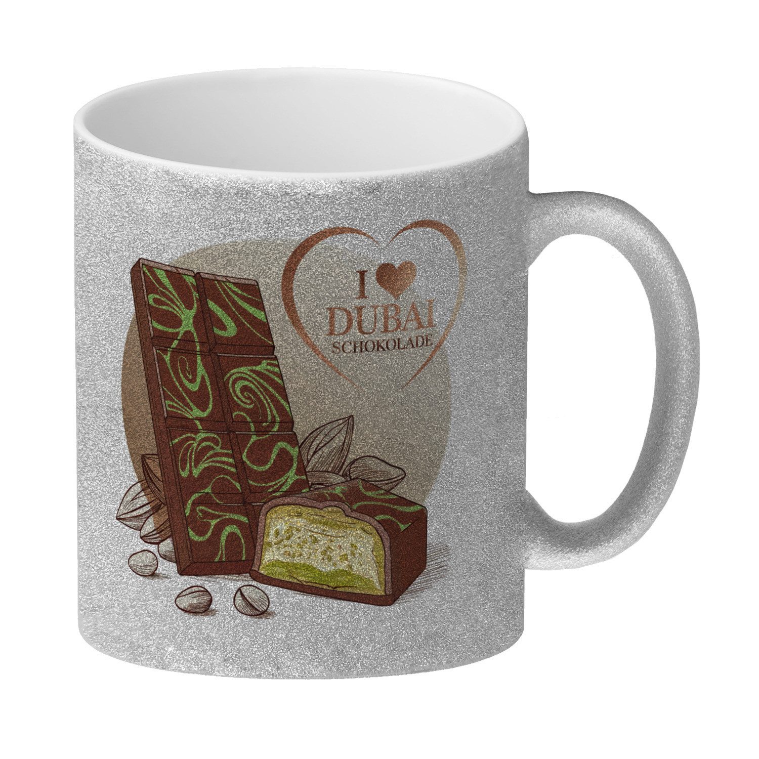 speecheese Tasse I Love Dubai Schokolade Glitzer-Kaffeebecher