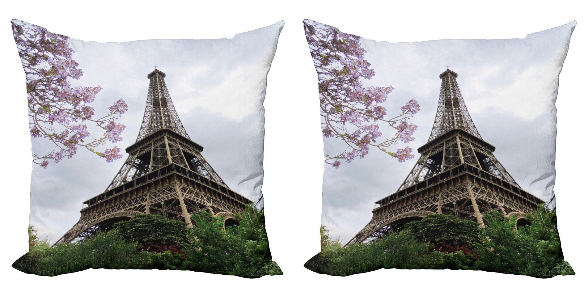 Kissenbezüge Modern Accent Doppelseitiger Digitaldruck, Abakuhaus (2 Stück), Eiffelturm Bunte Blüten
