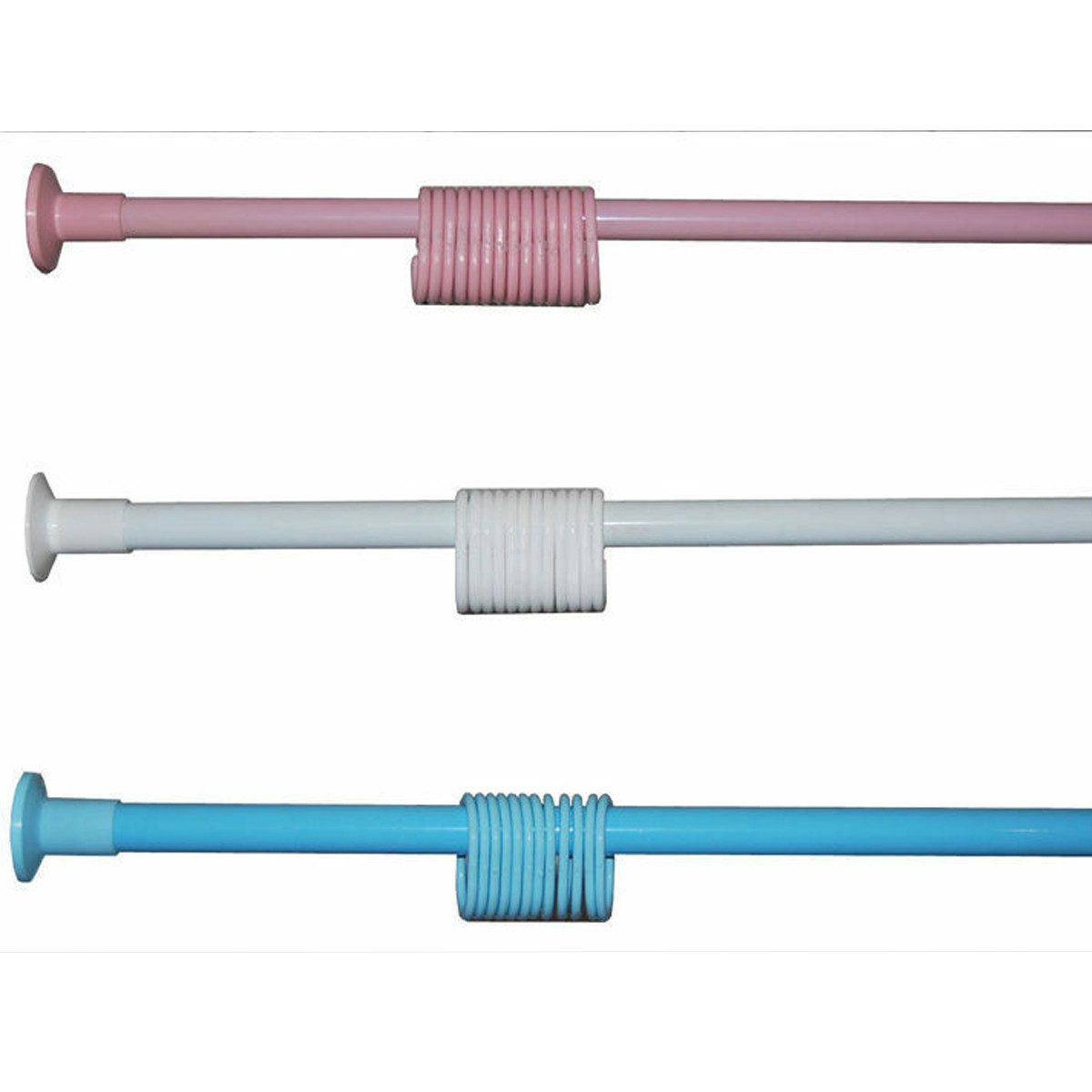 Ekershop Duschvorhangstange Weiß Duschstange 120 - 210 cm Teleskopstange Klemmstange inkl. Ringe, Ø 24 mm, ausziehbar, kürzbar, geklemmt, für Duschvorhang mit Duschvorhangringe