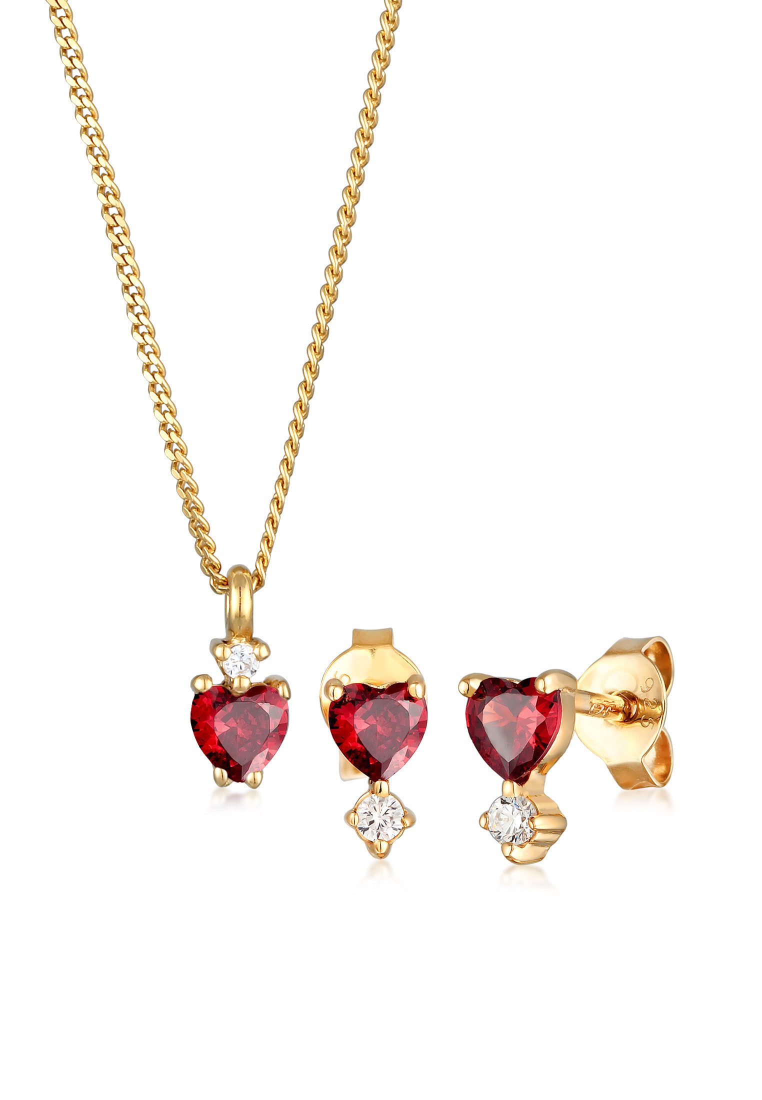Elli Schmuckset Set Herz Zirkonia 925 Sterling Silber vergoldet