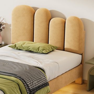 Flieks Polsterbett, LED Beleuchtung Kinderbett Einzelbett mit Daumenform Kopfteil 90x200cm