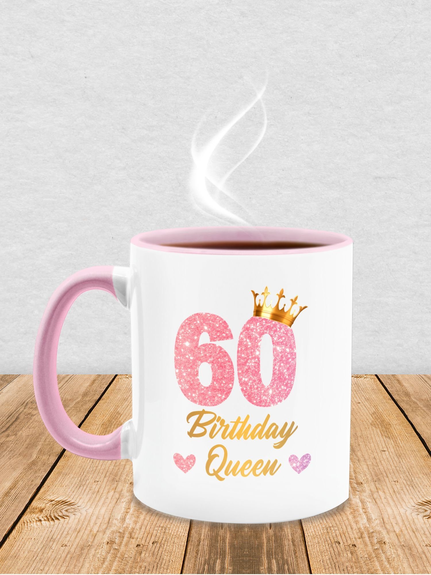 Shirtracer Geburtstags Queen Rosa Birthday 60. Tasse 1 60 Tasse Geburtstag Keramik, Geburtstagsgeschenk 60, Königin