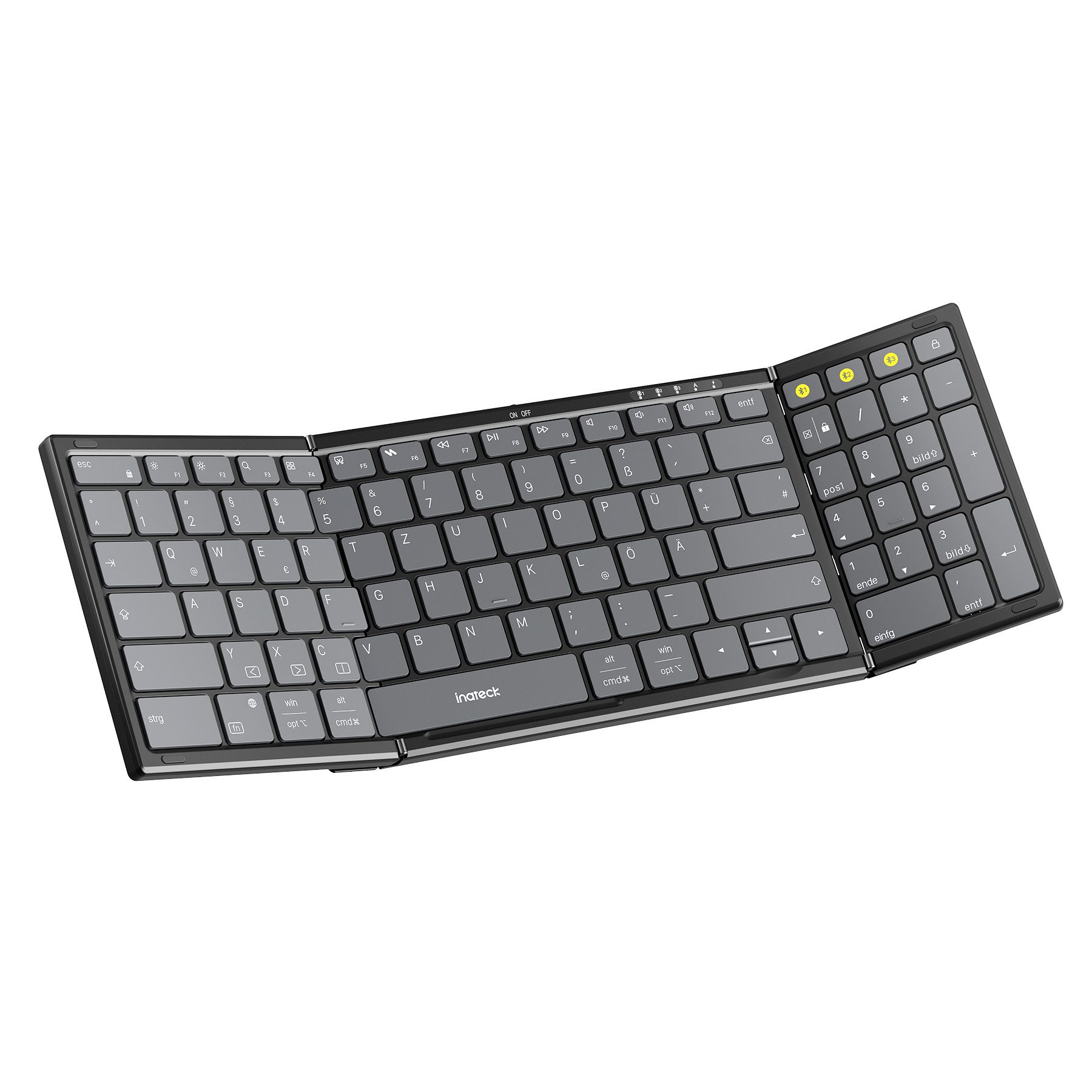 Inateck Faltbare Tastatur Kabellos,mit Ziffernblock,3 Kanälen,AI-Key Wireless-Tastatur (für Windows, iPad OS, Android, iOS)