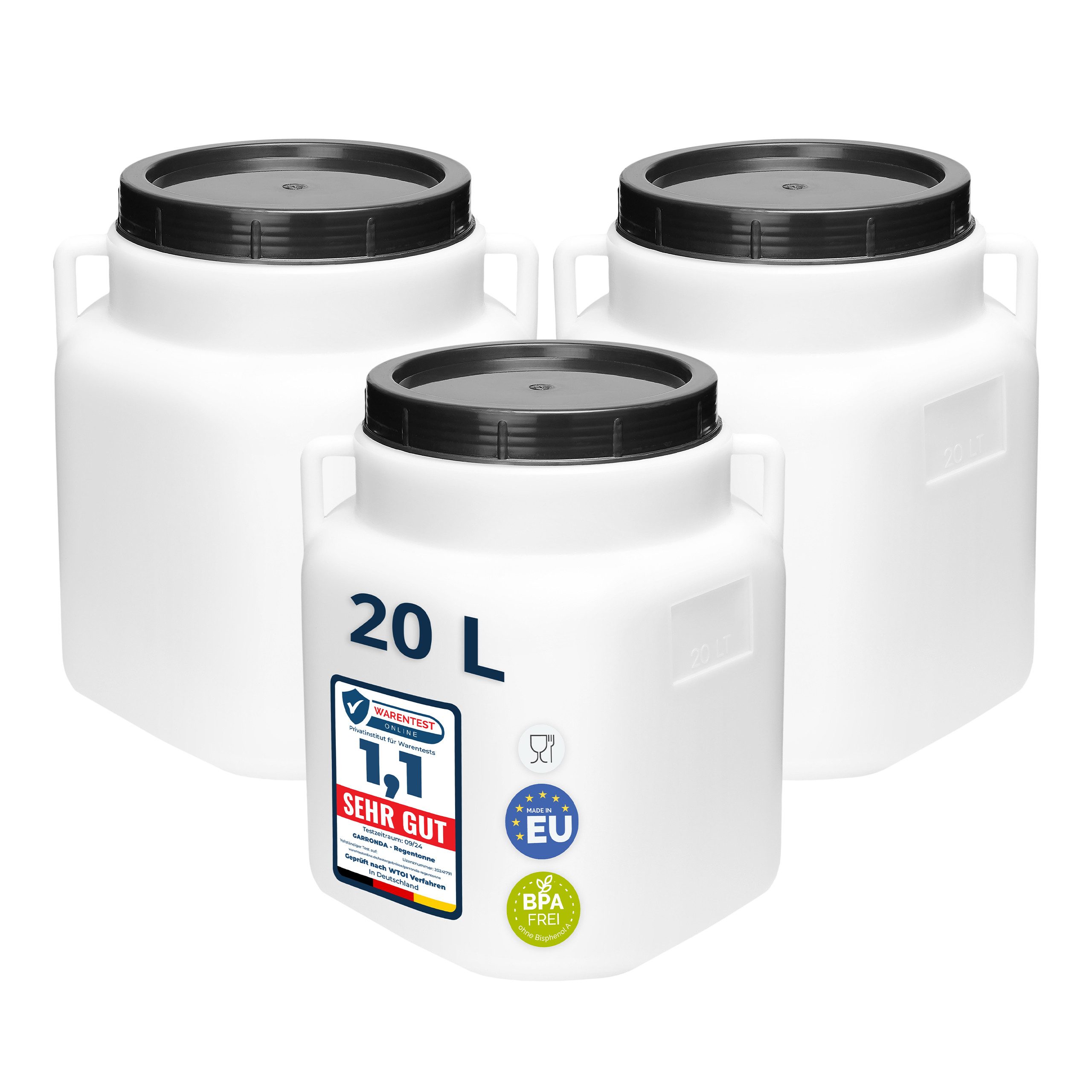 Garronda Regentonne Set BPA-freies quadratisches Fass Behälter mit Deckel GD-0134, 20 l, (3-tlg), BPA-Frei