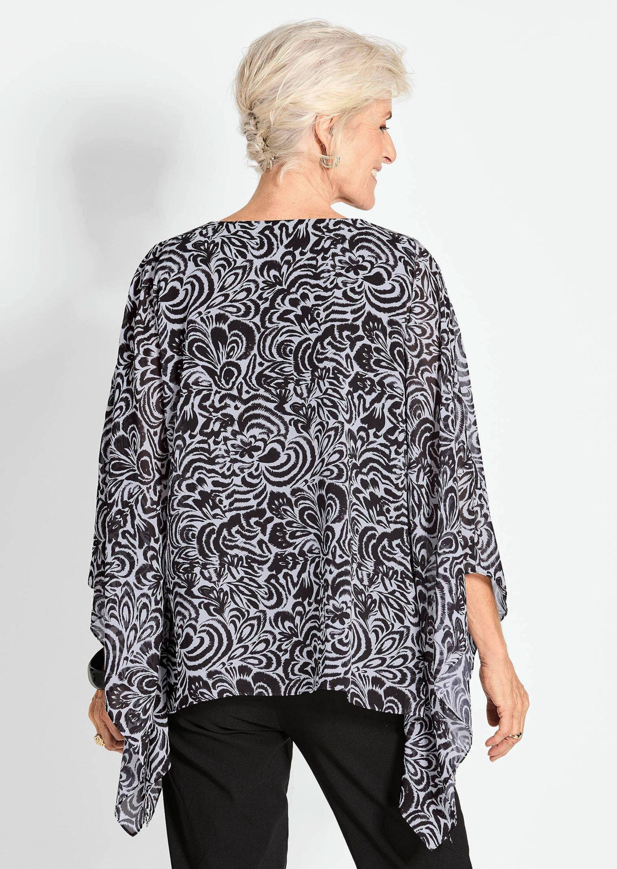 GOLDNER Klassische Bluse Tunikbluse mit Chiffon-Überwurf, Print Elegantes Printshirt mit 3/4-Arm, leicht, mit Jerseytop
