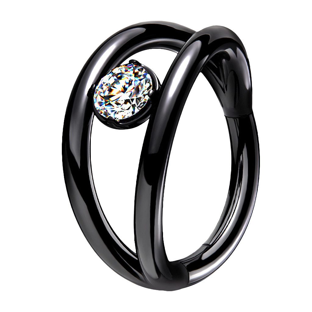 Nasenpiercing Doppel Ring Septum Piercing Scharnier Kristall Schwarz 1,2mm x 8mm