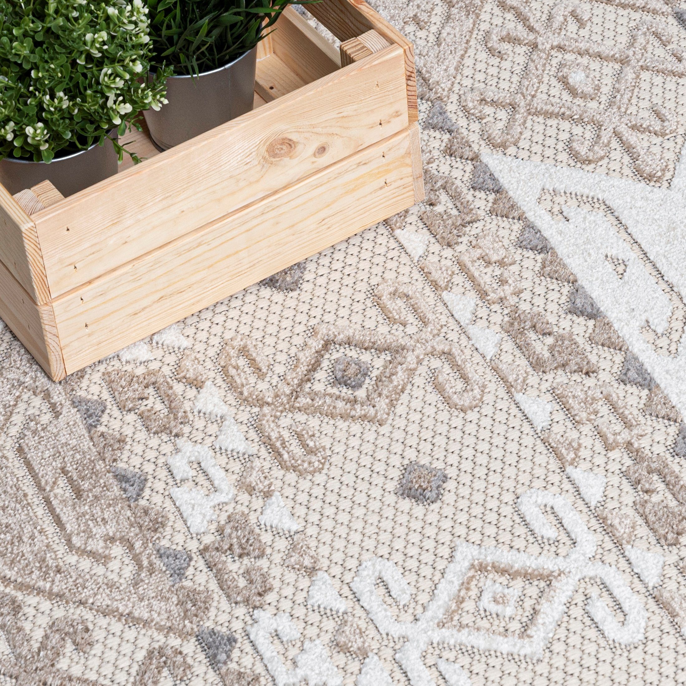 In- Designteppich Flachgewebe 80 Florhöhe, Teppich & x - 6 UV-beständig Höhe Weich, Wetterfest - Beige, 150 Pflegeleicht, Outdoor niedrige mm, Balkon & cm, Mazovia, Kurzflor