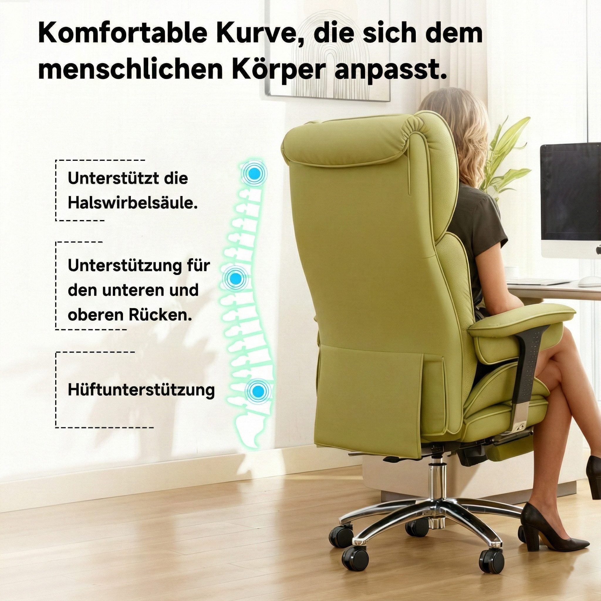 EFOMAO Bürostuhl Schreibtischstuhl, Gaming-Stuhl, Chefsessel mit Fußstütze, ergonomisch (1 St), mit 90°-135° Liegefunktion, höhenverstellbare Armlehnen – Bild 5 von 5