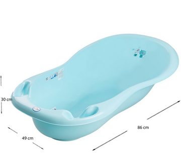 Tega-Baby Babybadewanne 3 Teile SET – TUCH - Dog & Cat - Blau - Badeset Baby Wanne 86 cm, (2-er Set mit Tuch Made in Europe), = BABYBADEWANNE + BABYBADESITZ + BADETUCH