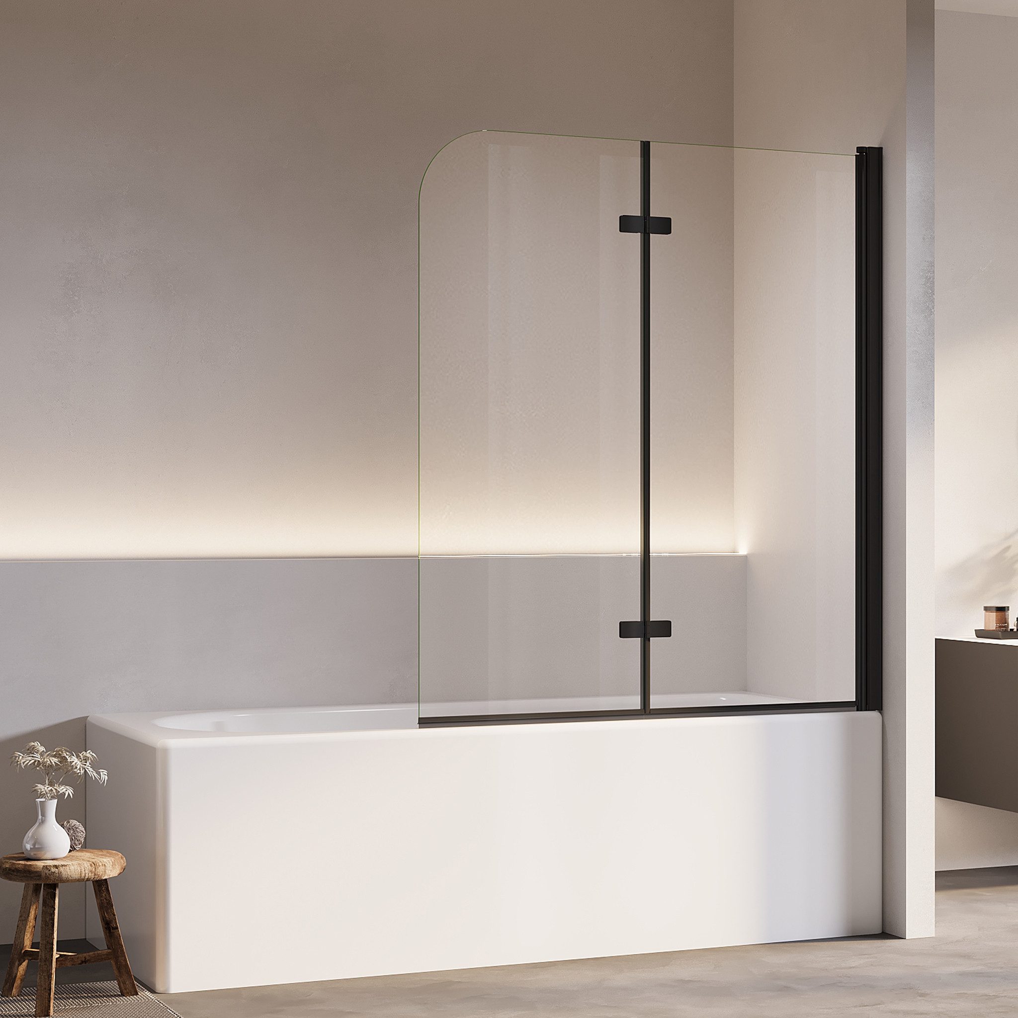 AmuseVera Badewannenfaltwand Duschwand für Badewanne Badewannenaufsatz 2 tlg 3 tlg Schwarz/Chrome, ESG Sicherheistsglas, (Set, 180° schwenkbar Faltwand Dusche Duschtrennwand Faltbar), Faltwand Duschwand Badewanne 2 teilig 180° schwenkbar