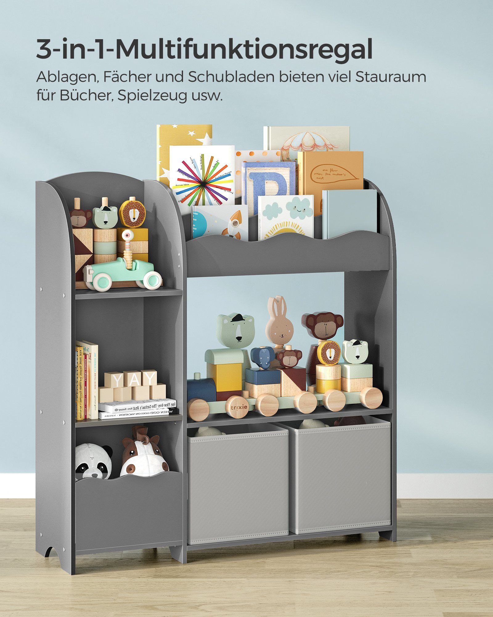 SONGMICS Spielzeugtruhe Bücherregal Kinder, Kinderregal für Bücher, Spielzeugregal, mit 2 Boxen, für Spielzimmer, Kinderzimmer, Wohnzimmer – Bild 4 von 5