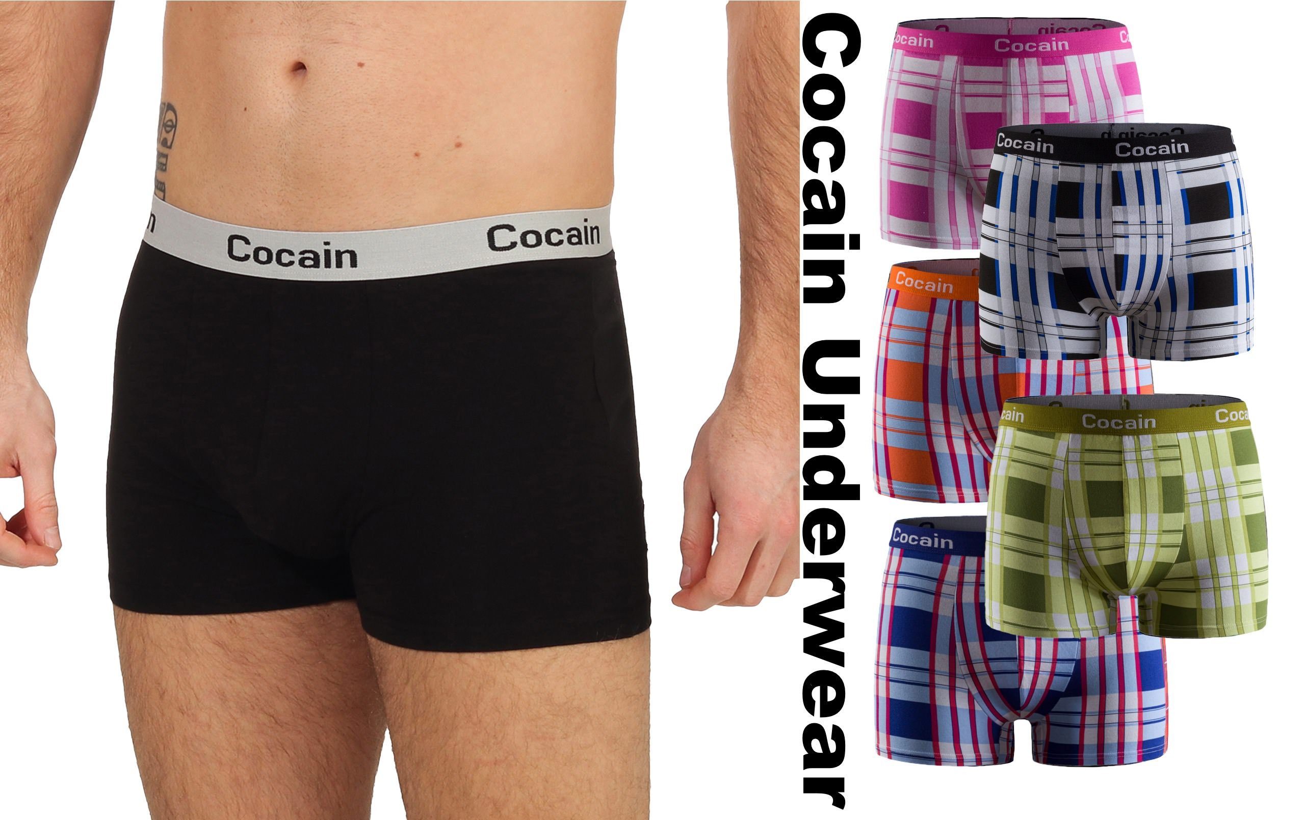 Cocain underwear Boxershorts Herren Boxershorts Karo-Muster am aus Europa Spitzenqualität (5-St., Logoschriftzug Bund 5er-Pack)