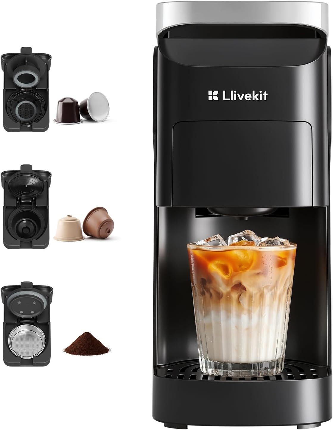 LLIVEKIT Kapselmaschine, 20 Bar Kompatibel mit Nespresso, Dolce Gusto, ESE Pads & Kaffeepulver