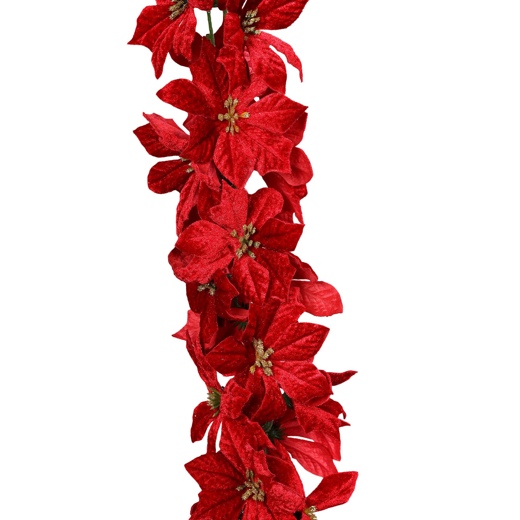 Kunstgirlande Künstliche Premium Weihnachtssterngirlande 160cm rot DP, Seidenblumen Roß, Höhe 160,00 cm, Ø12cm mit 82 Blüten