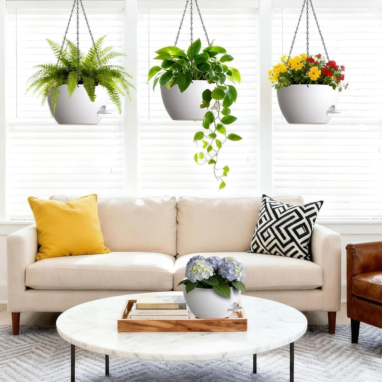 LuxusKollektion Blumentopf Blumenampel selbstbewässernde 25cm 2er Set Drainage Balkon Weiß