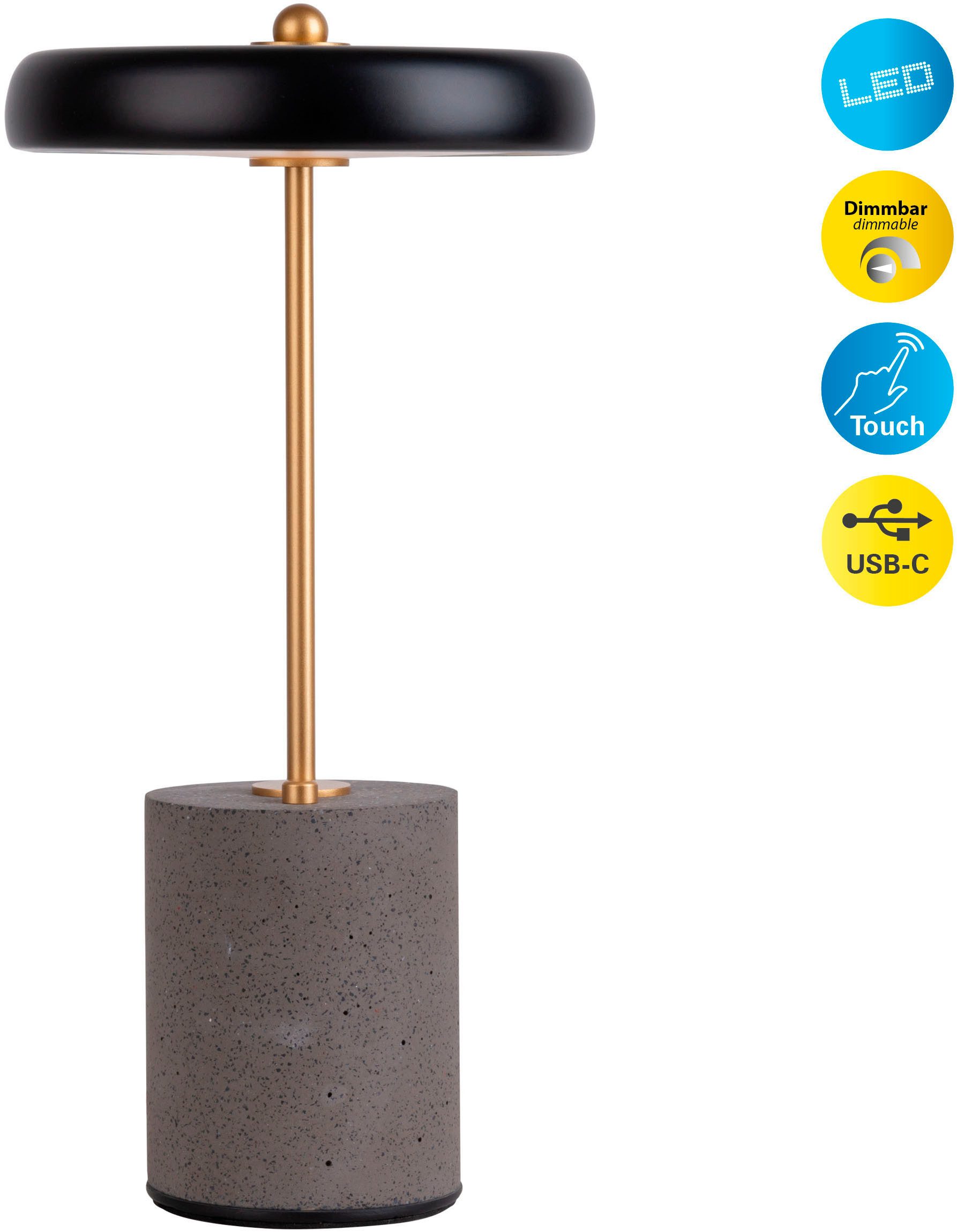 näve Tischleuchte "SETA" Tischlampe H: 30 cm, Ein-/Ausschalter, LED fest integriert, Warmweiß, Dimmbar per Berührungssensor