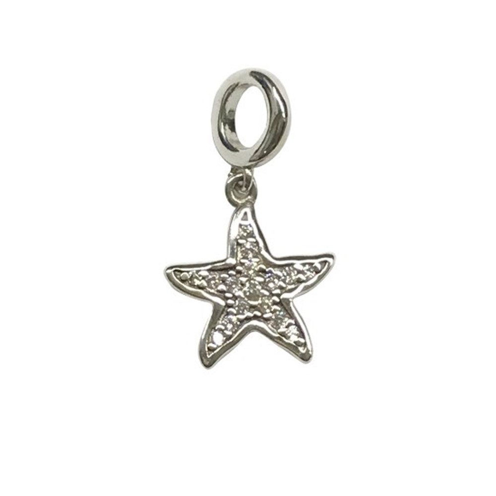 Bead Glänzender Seestern Anhänger für Charm Armband, 925er Silber, Zirkonia