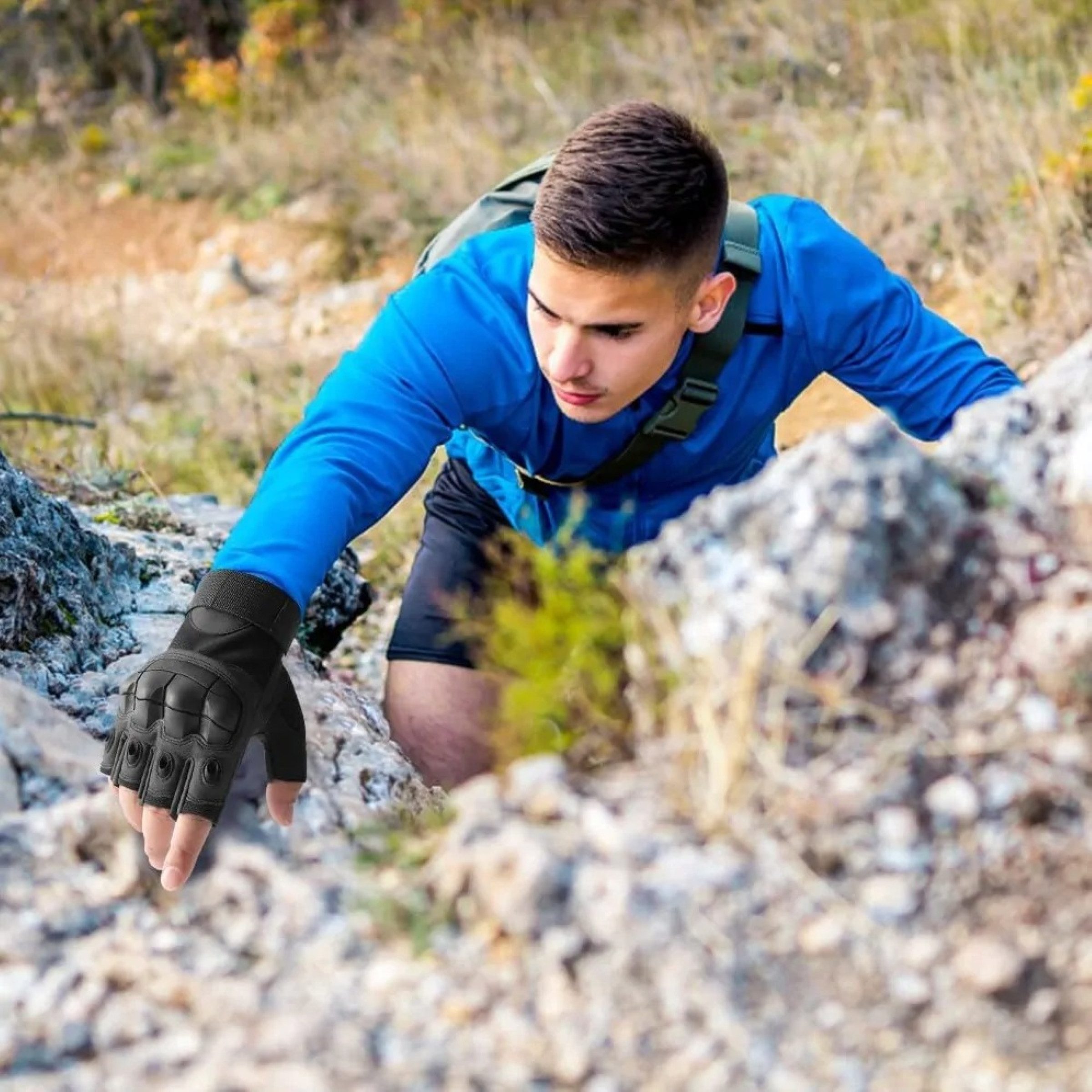 Foxter Sport Multisporthandschuhe Fingerlose Taktische Schutzhandschuhe Outdoor Sport (Fingerlose Outdoor Schutzhandschuhe mit rutschfester Handfläche Paar, Handschuh-Set für Outdoor Sport und Freizeitaktivitäten 1 Paar Stoff) Robuste taktische Sporthandschuhe atmungsaktiv mit Klettverschluss