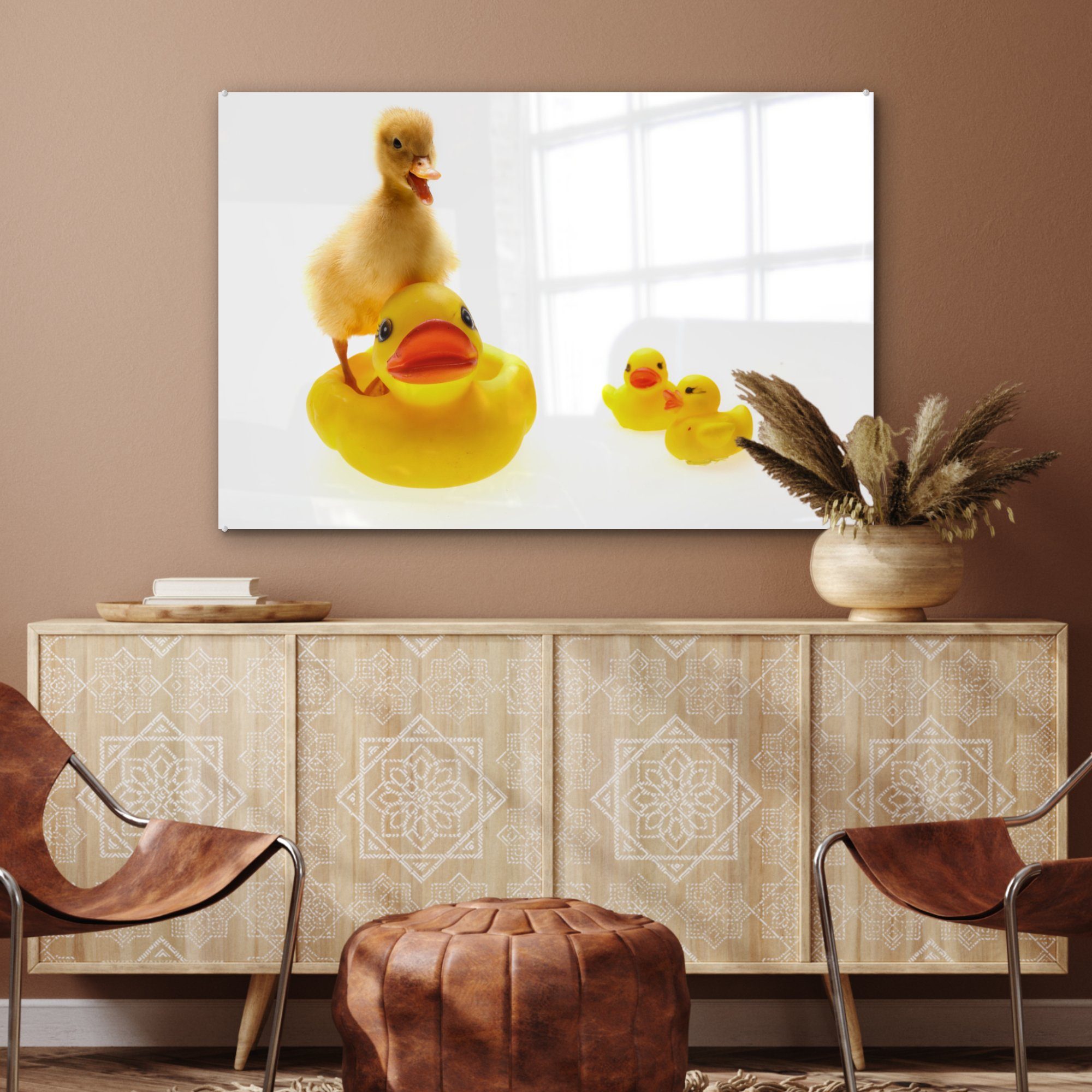 MuchoWow Acrylglasbild Baby-Ente in der St), & (1 Acrylglasbilder Schlafzimmer Wohnzimmer Badewanne