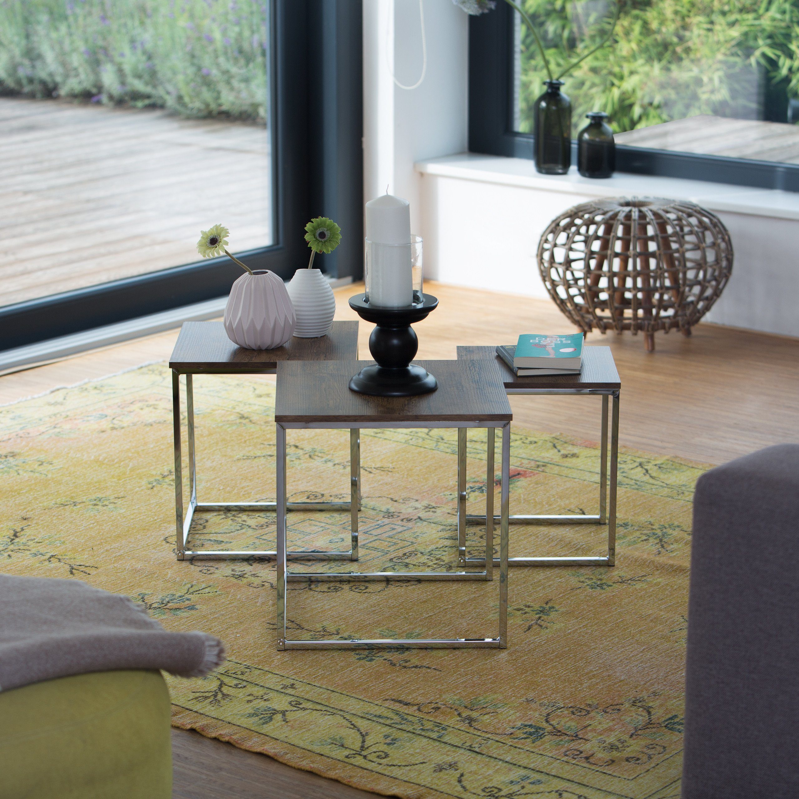 relaxdays Beistelltisch Beistelltische 3er Set Metallbeine, günstig online kaufen