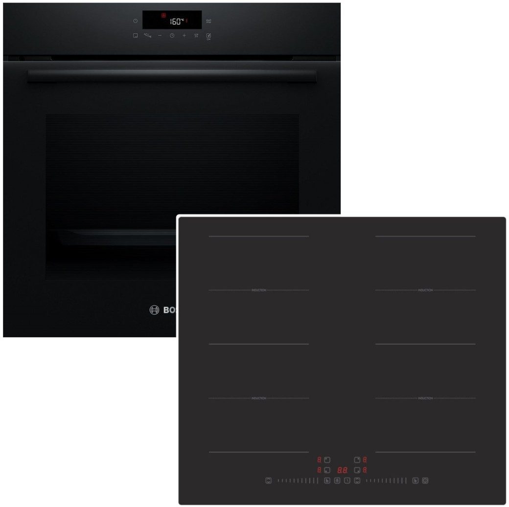 BOSCH Backofen-Set Induktionskochfeld PKM Schwarz 71 Liter Pyrolyse Flexzonen Booster, mit Nein, Pyrolyse-Selbstreinigung Hydrolyse
