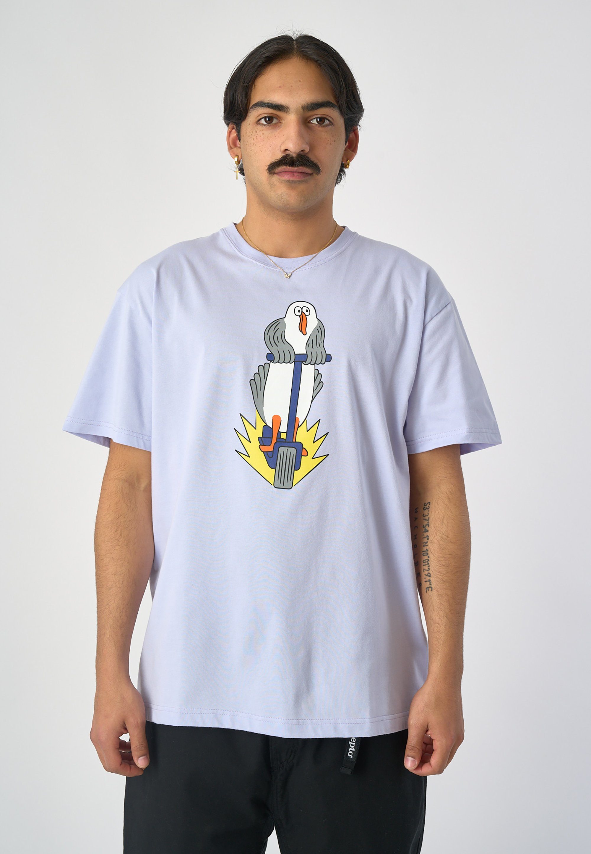 T-Shirt Gull Scooter Cleptomanicx mit Frontprint coolem lila
