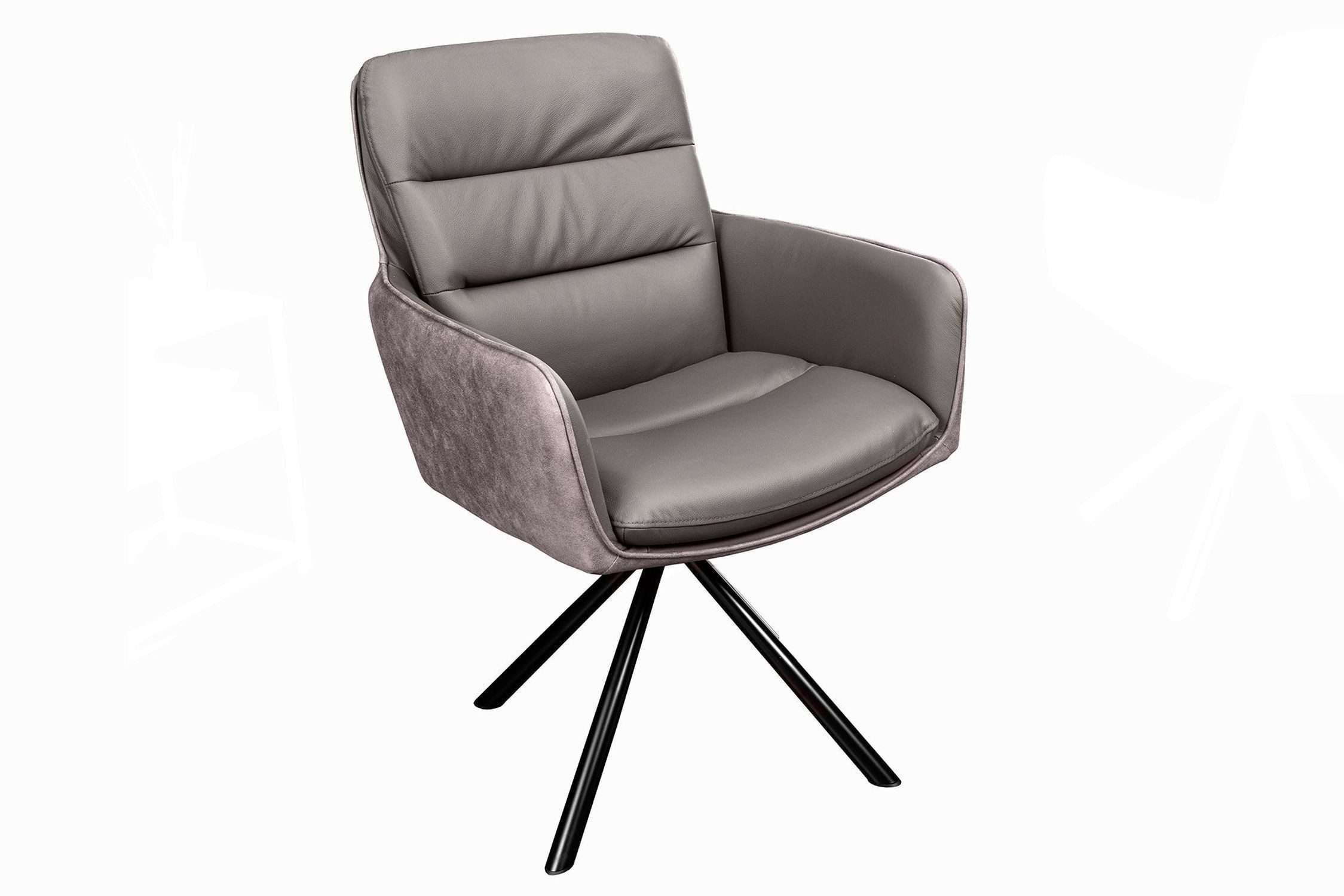 Licht-Erlebnisse Drehstuhl CARLO, Taupe Schwarz Leder Stoff Metall B: 58 cm ohne Rollen