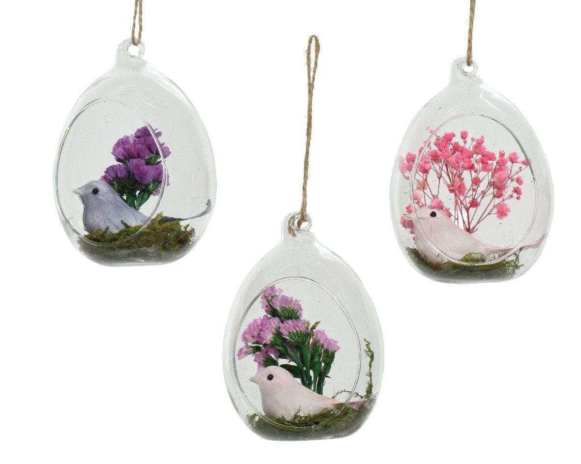 10,5cm 1 Stück decorations mit Aufhängen Decoris Osterei, Glaskugel Vogel zum Trockenblumen und season