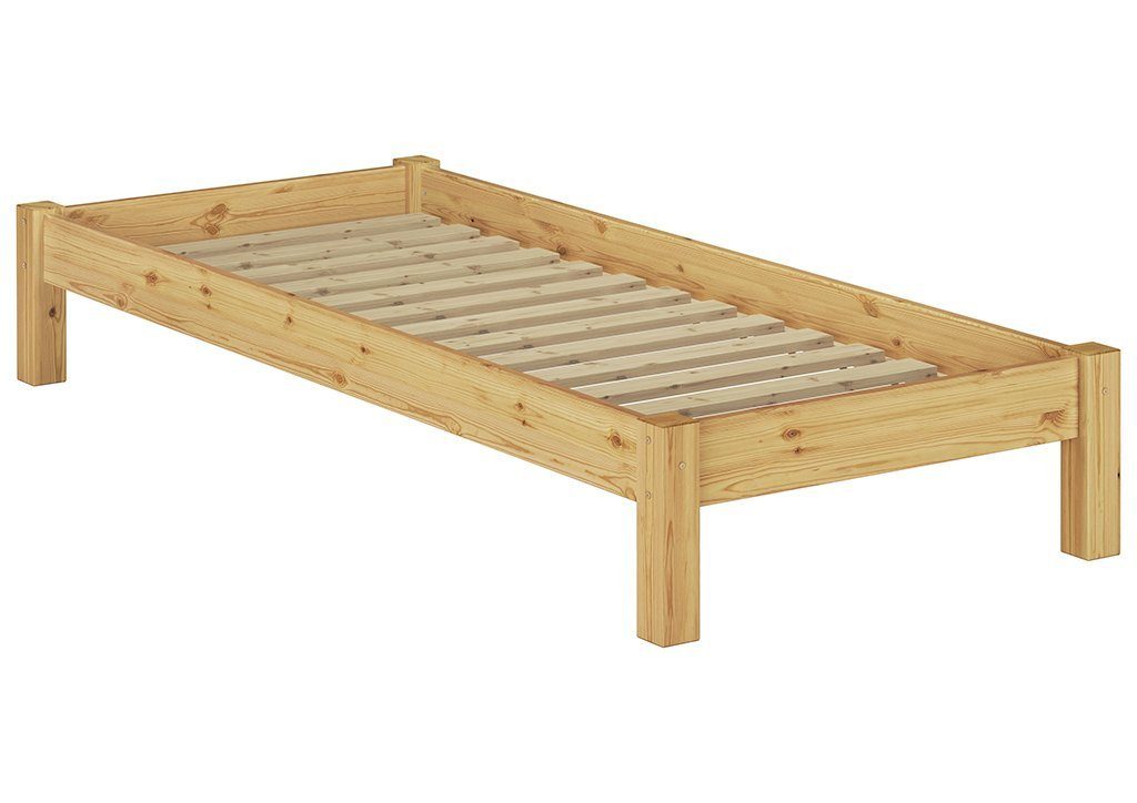 Kieferfarblos Federleisten und Kopfteil lackiert Bett mit ERST-HOLZ 100x200 Matratze, Holzbett ohne