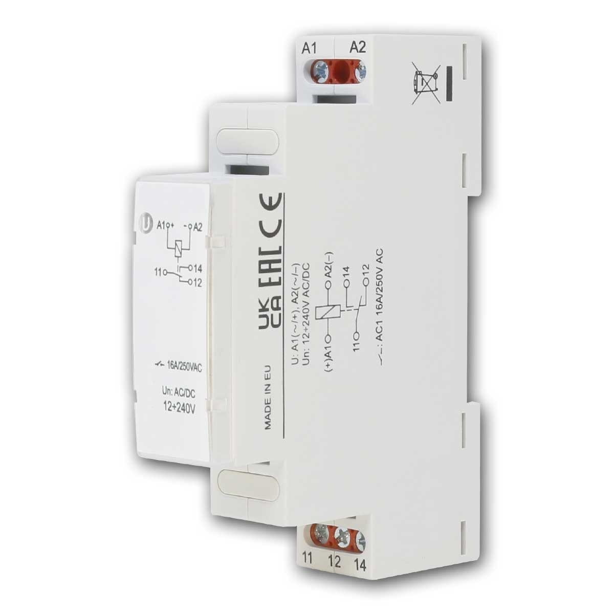 world-trading-net Relais-Modul Installationsrelais 1P 16A, 12-230 VUC, 1 Wechsel