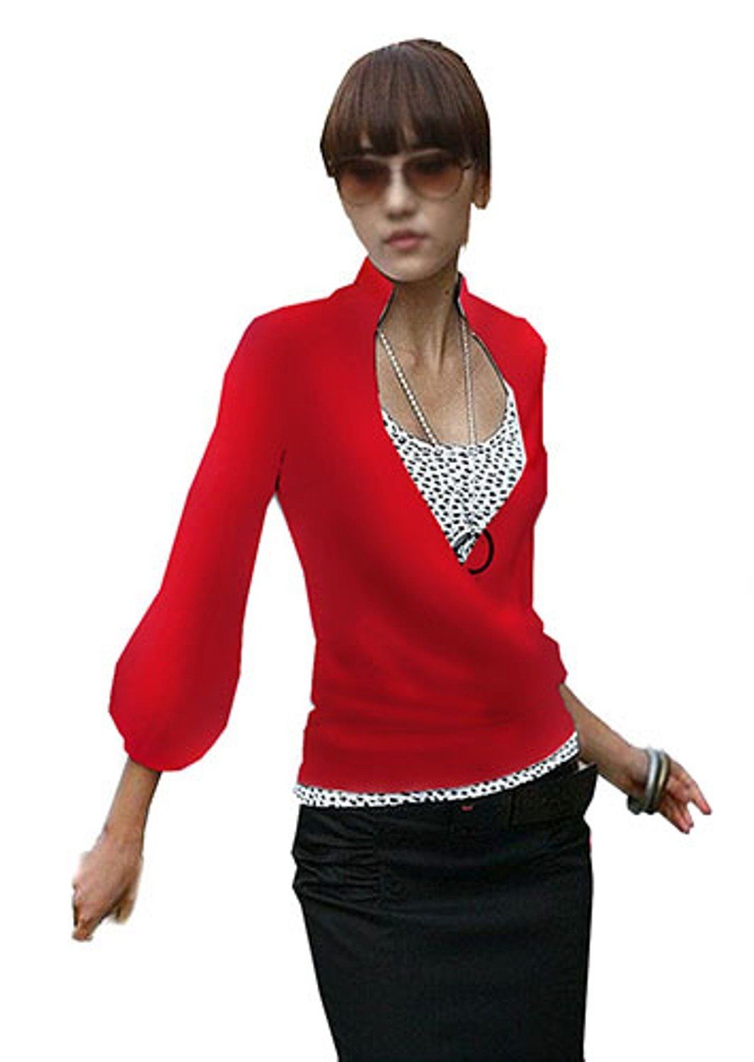 Mississhop 3/4-Arm-Shirt Bluse Tunika Longshirt mit Ballonärmeln Rot